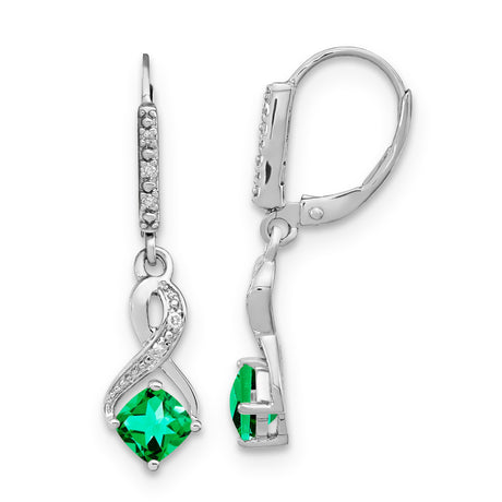 Sterling Silver Infinity Drop Earrings with Created Emerald and Diamond Accents