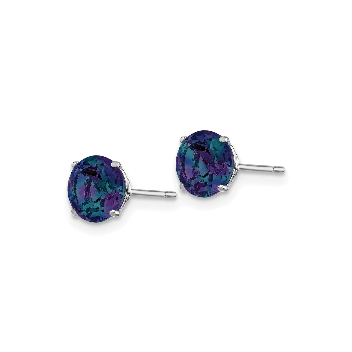 14k White Gold Stud Earrings with Round Cut Created Alexandrite in Four Prong Setting