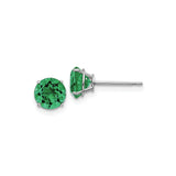 14k White Gold Stud Earrings with Created Emerald, Round Cut, Solitaire Basket Setting