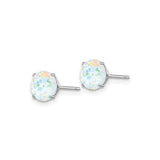 14k White Gold Stud Earrings with Created Opal, Minimalist Multicolor October Birthstone Jewelry