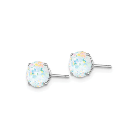 14k White Gold Stud Earrings with Created Opal, Minimalist Multicolor October Birthstone Jewelry