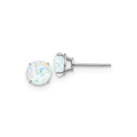 14k White Gold Stud Earrings with Created Opal, Minimalist Multicolor October Birthstone Jewelry