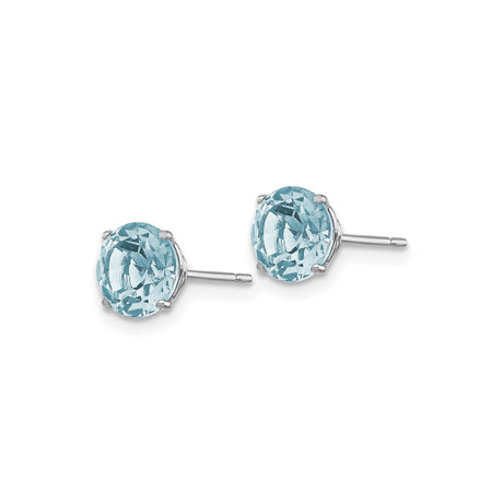 14k White Gold Stud Earrings with Round Cut Created Light Blue Birthstone, Minimalist March Jewelry