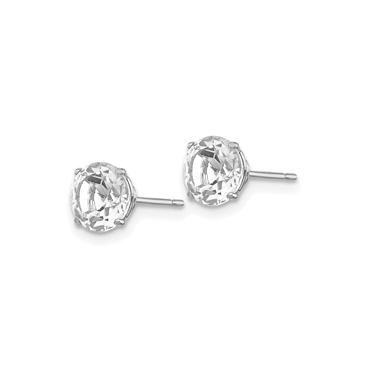 14k White Gold Stud Earrings with White Topaz, Solitaire Minimalist Design for Women