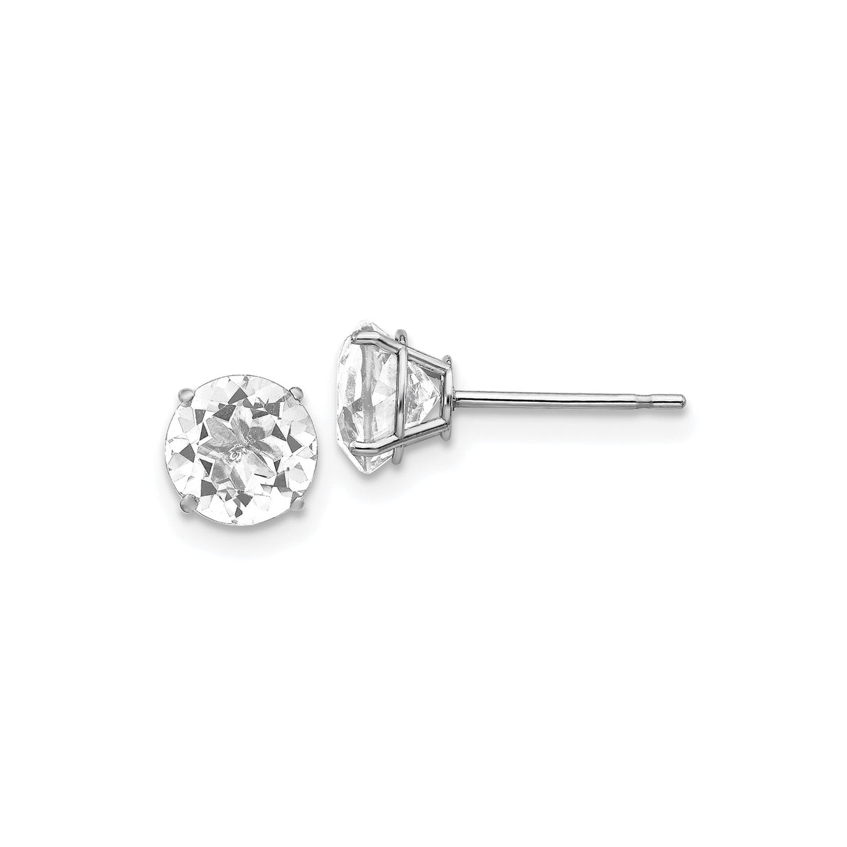 14k White Gold Stud Earrings with White Topaz, Solitaire Minimalist Design for Women