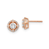10k Rose Gold Stud Earrings with Round White Sapphire, Halo Setting, Minimalist Design