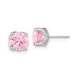 Sterling Silver Stud Earrings with Round Cut Pink Cubic Zirconia, Minimalist Design for Women