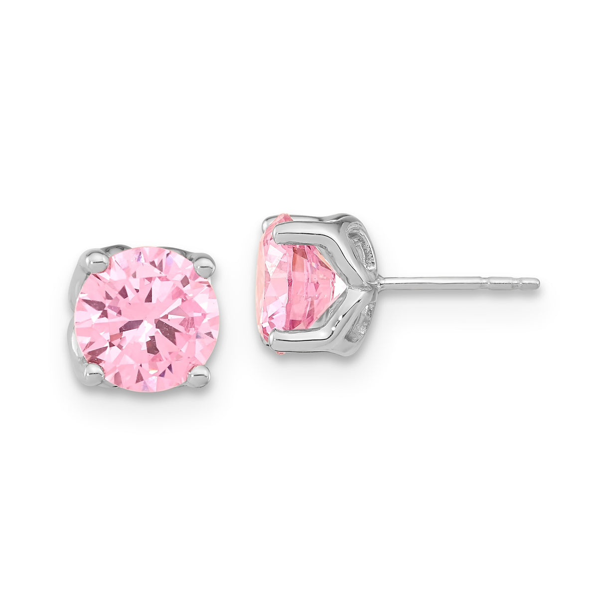 Sterling Silver Stud Earrings with Round Cut Pink Cubic Zirconia, Minimalist Design for Women