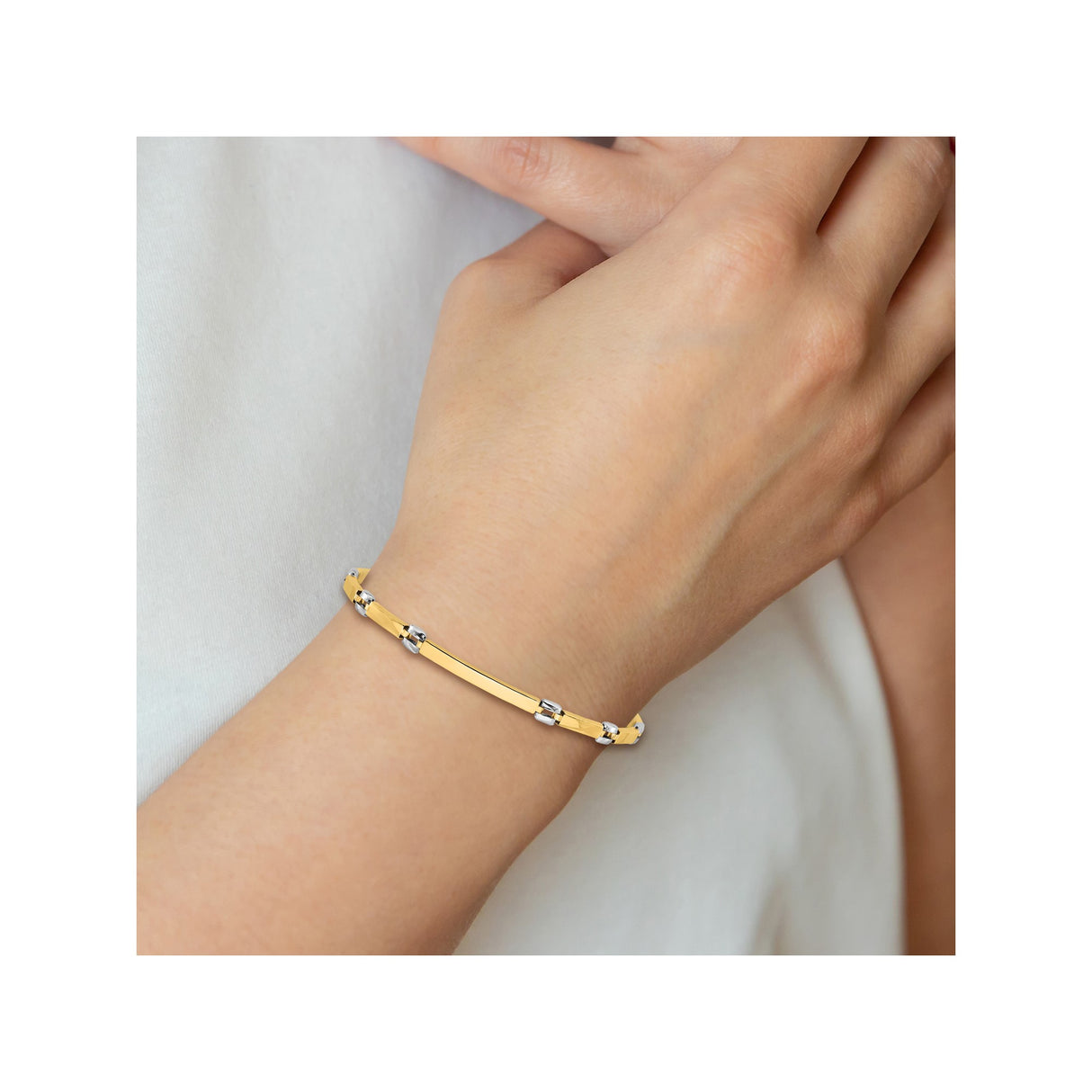 14K Two-tone Gold 4.5 mm Lightweight Chain Bracelet, Polished detail view