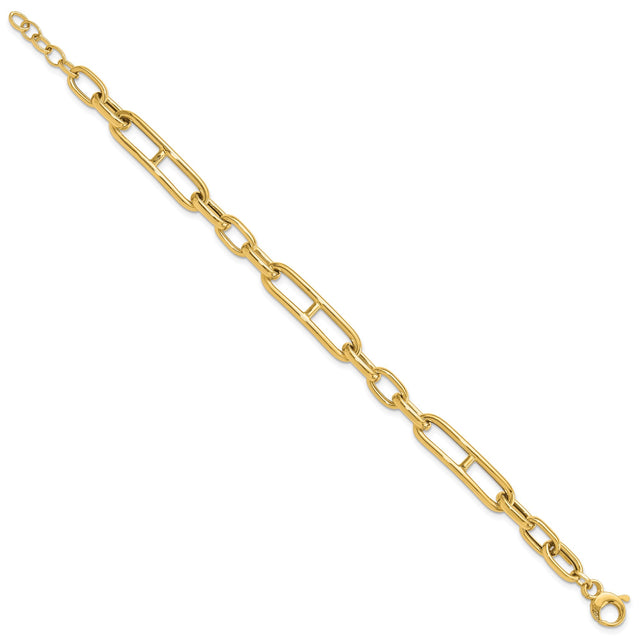 14K Yellow Gold 7.4 mm Paperclip Chain Bracelet, Polished