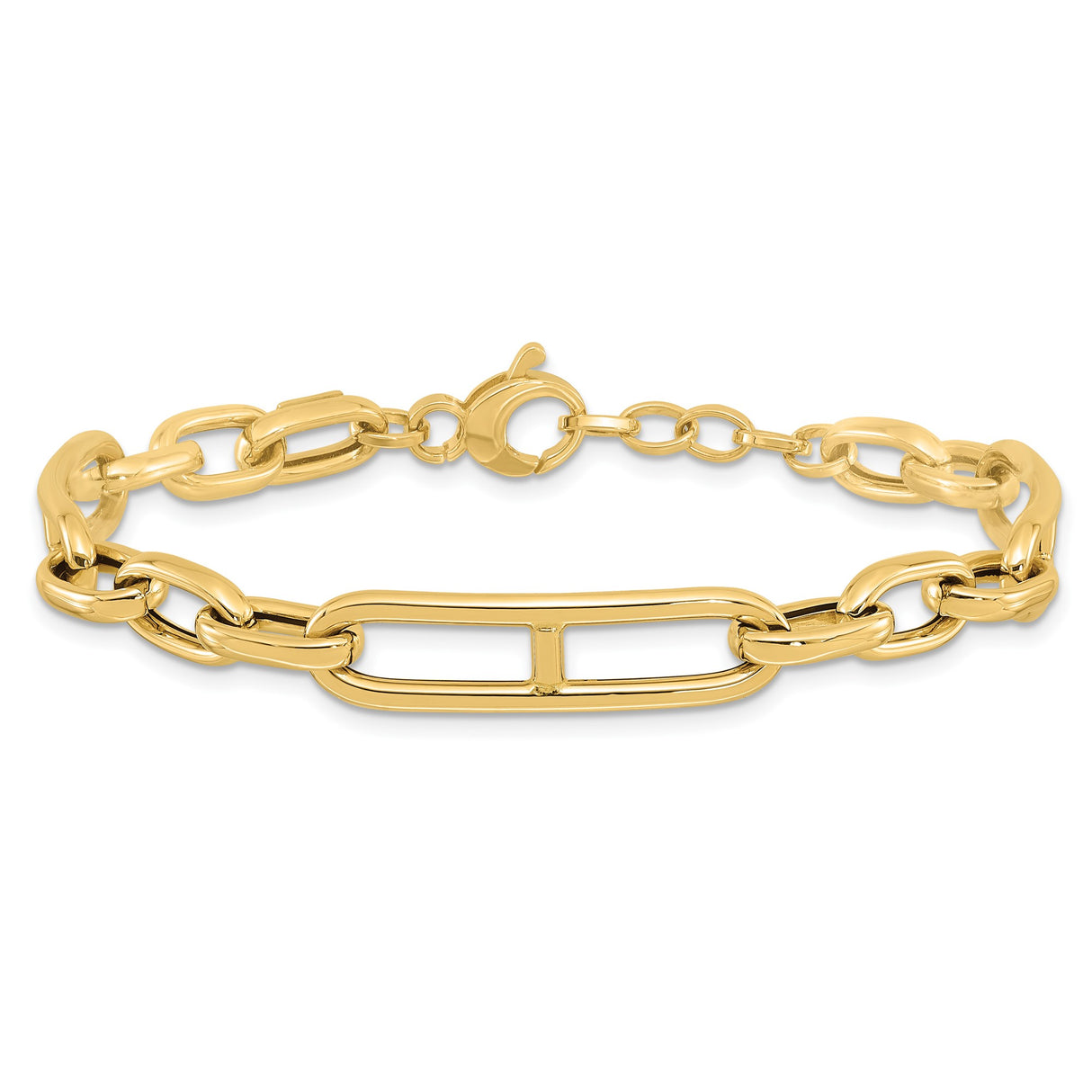 14K Yellow Gold 7.4 mm Paperclip Chain Bracelet, Polished alternate angle