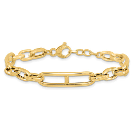 14K Yellow Gold 7.4 mm Paperclip Chain Bracelet, Polished alternate angle