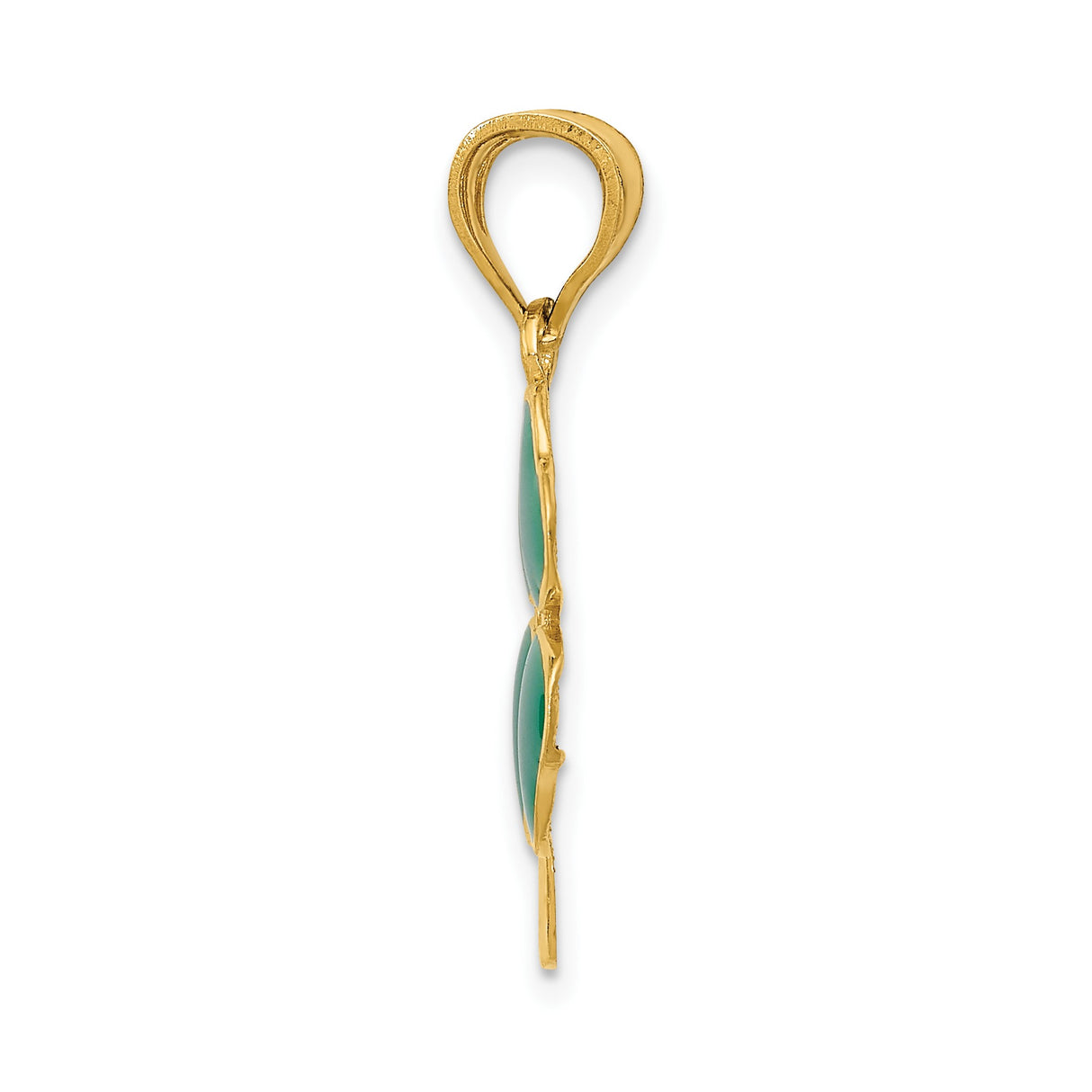 14k Yellow Gold Clover Pendant with Green Enamel Heart Leaves, Four-Leaf Shamrock Charm