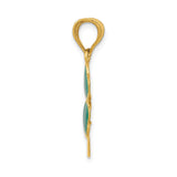 14k Yellow Gold Clover Pendant with Green Enamel Heart Leaves, Four-Leaf Shamrock Charm