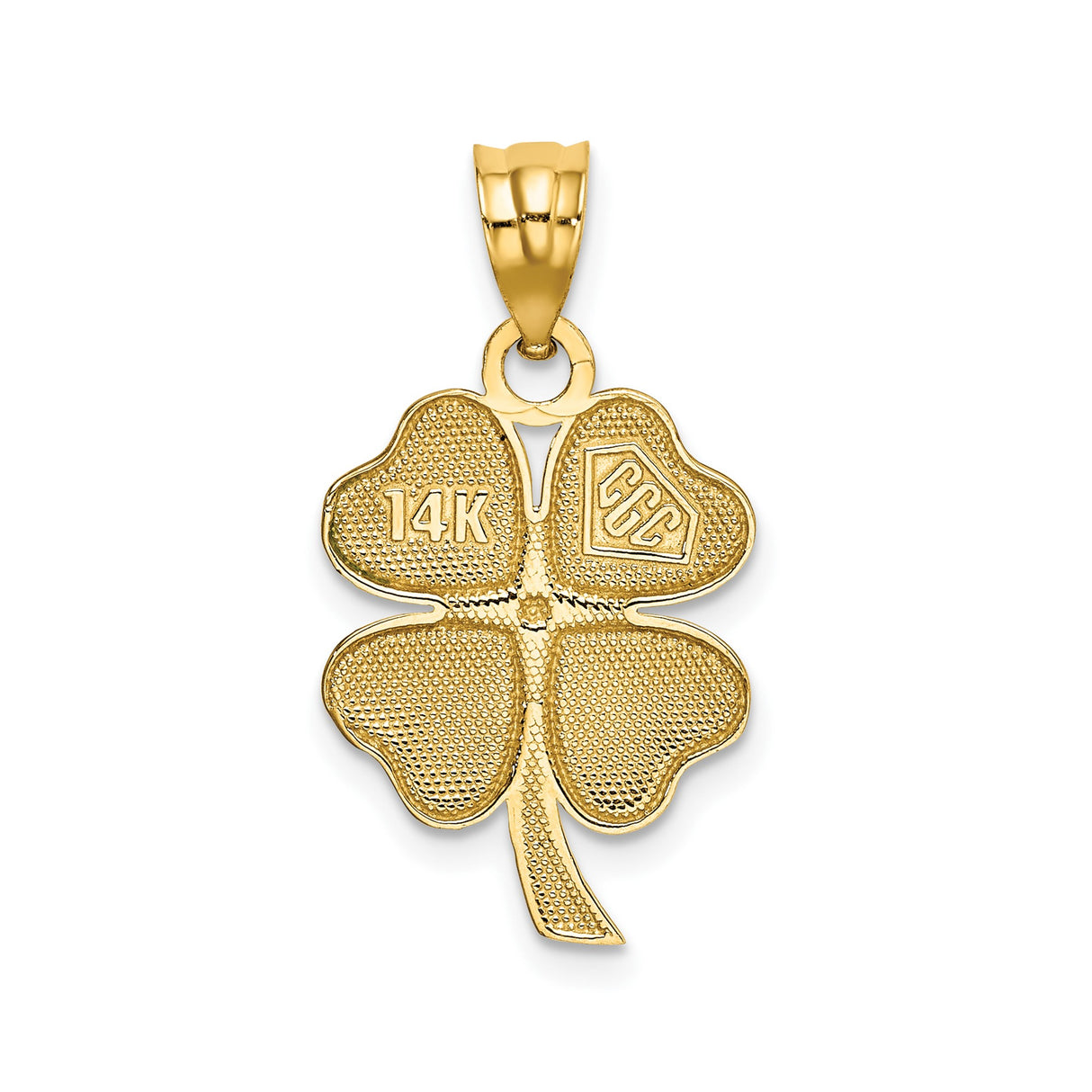 14k Yellow Gold Clover Pendant with Green Enamel Heart Leaves, Four-Leaf Shamrock Charm