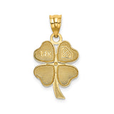 14k Yellow Gold Clover Pendant with Green Enamel Heart Leaves, Four-Leaf Shamrock Charm