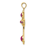 14k Yellow Gold Celtic Cross Pendant with Ruby and Emerald Cabochon Gemstones