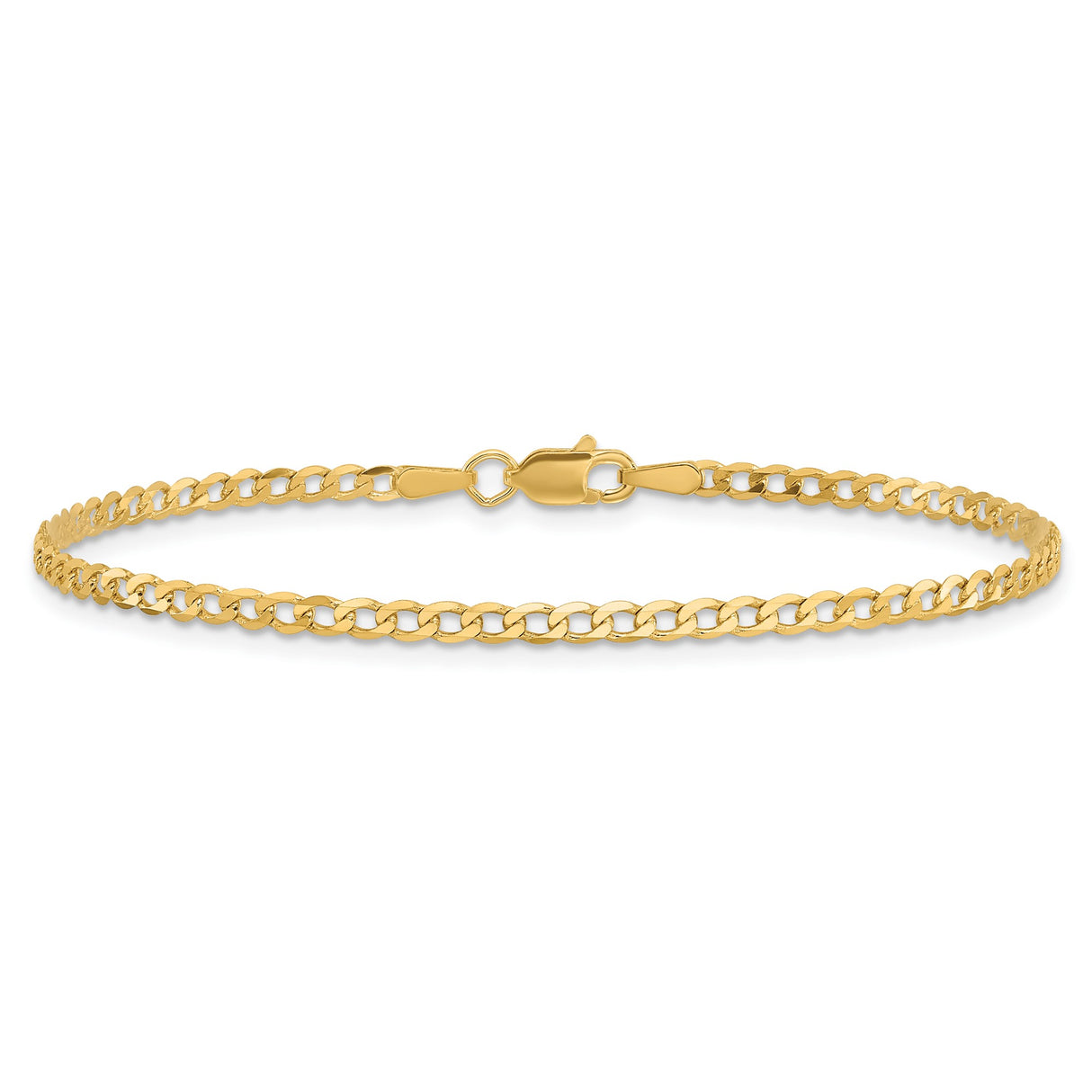 14K Yellow Gold 2.2 mm Curb Chain Anklet, Polished