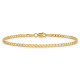 14K Yellow Gold 2.2 mm Curb Chain Anklet, Polished