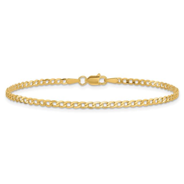 14K Yellow Gold 2.2 mm Curb Chain Anklet, Polished