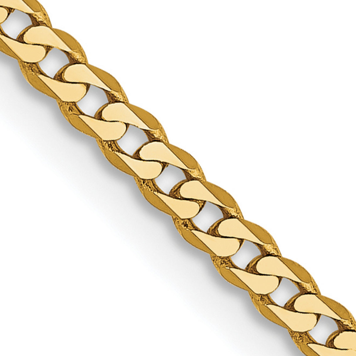 14K Yellow Gold 2.2 mm Curb Chain Necklace, Polished detail view