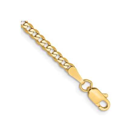 14K Yellow Gold 2.3 mm Curb Chain Anklet, Polished