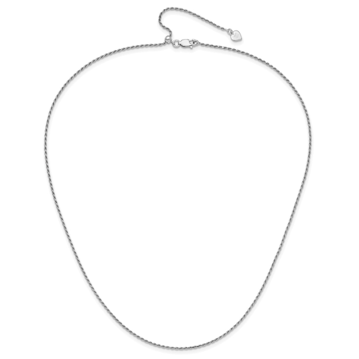 925 White Gold 1.4 mm Rope Chain Necklace, Polished alternate angle