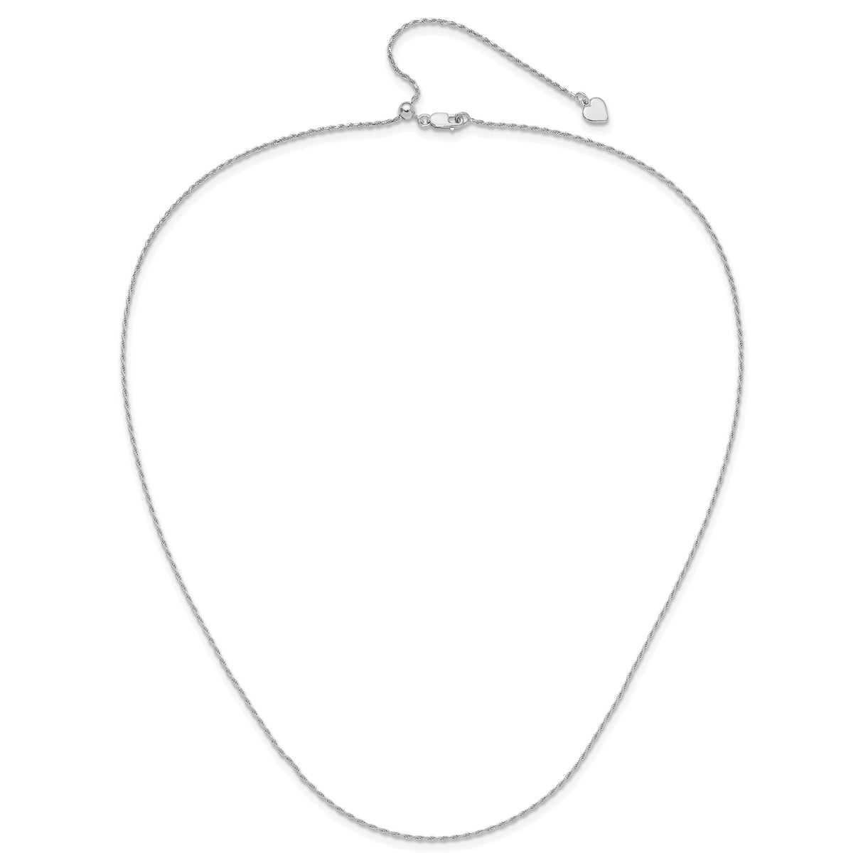 925 White Gold 1.2 mm Rope Chain Necklace, Polished alternate angle