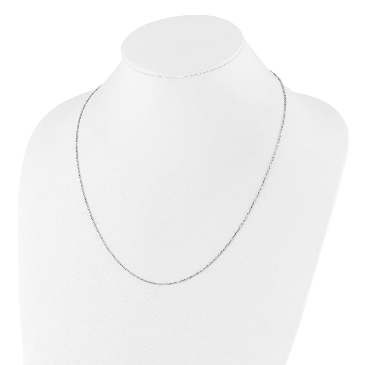 925 White Gold 1.2 mm Rope Chain Necklace, Polished detail view