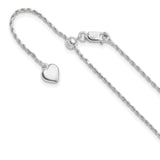 925 White Gold 1.2 mm Rope Chain Necklace, Polished detail view