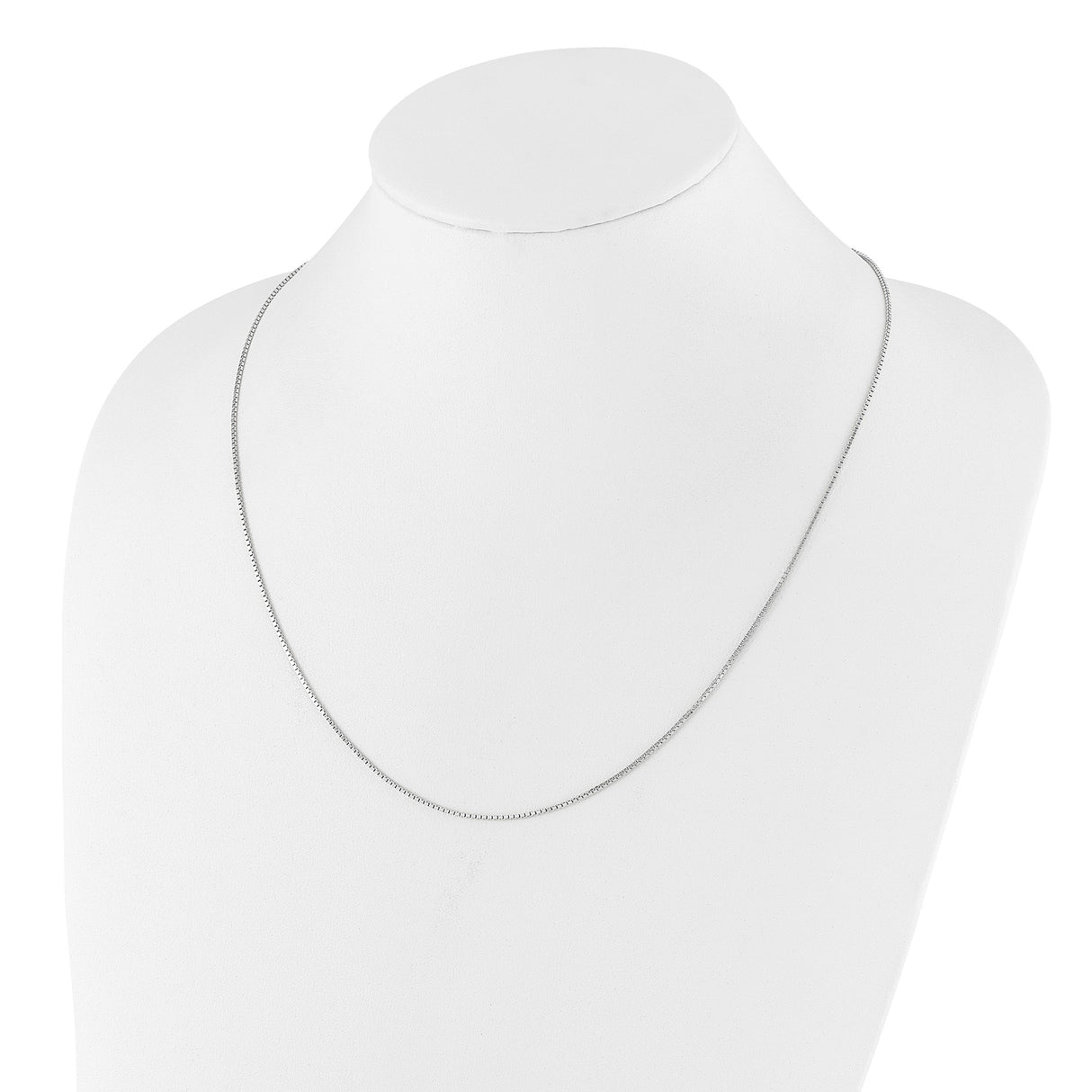 925 White Gold 1.1 mm Box Chain Necklace detail view