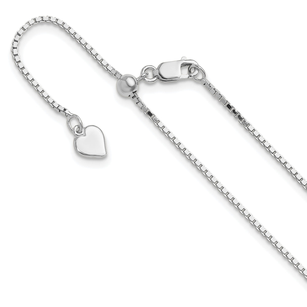 925 White Gold 1.1 mm Box Chain Necklace detail view
