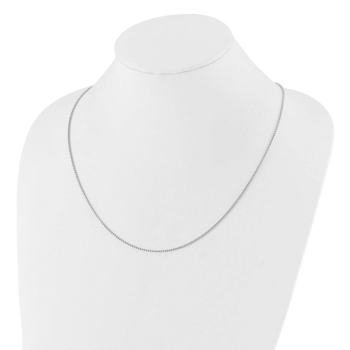 925 White Gold 1.3 mm Box Chain Necklace detail view