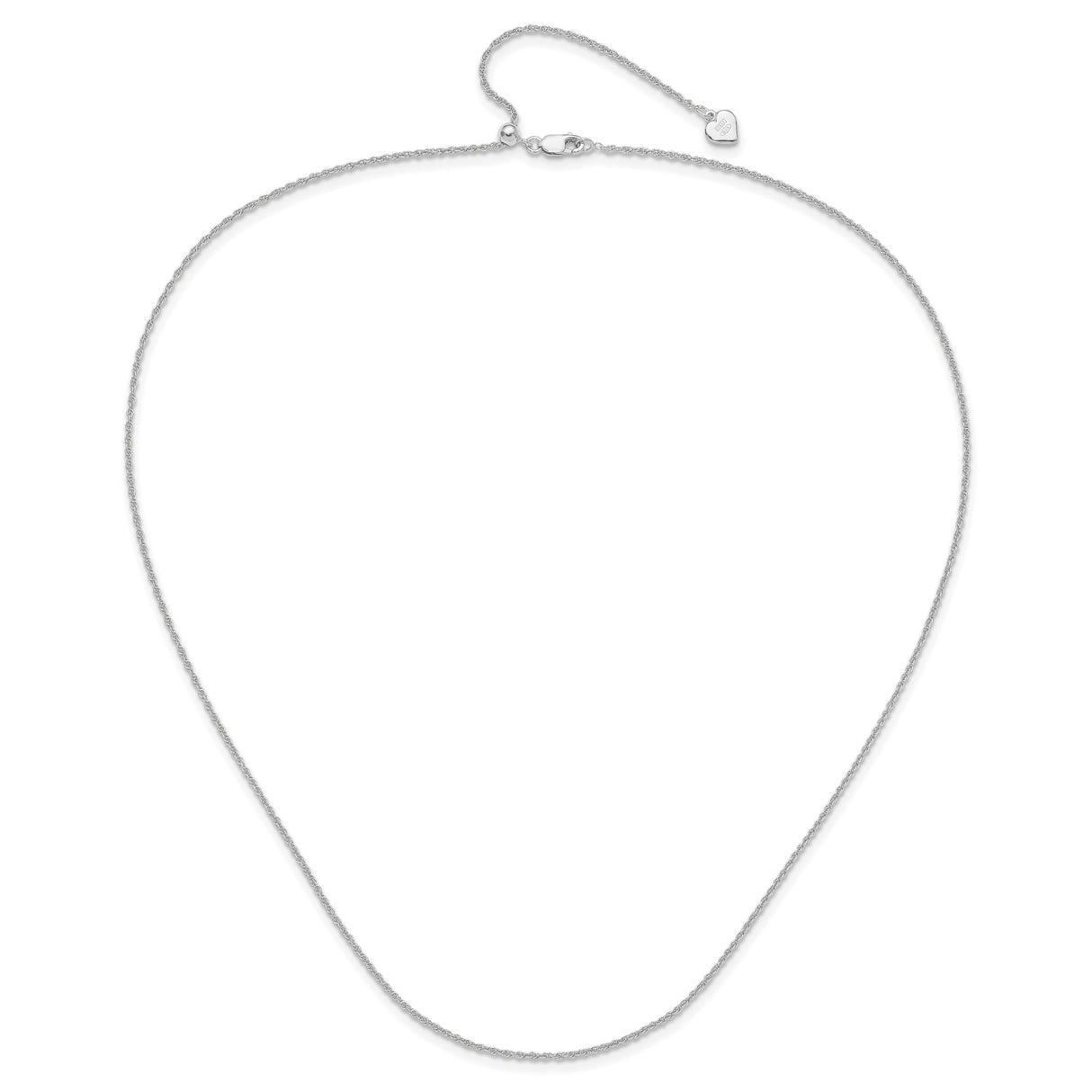 925 White Gold 1.35 mm Rope Chain Necklace, Polished alternate angle
