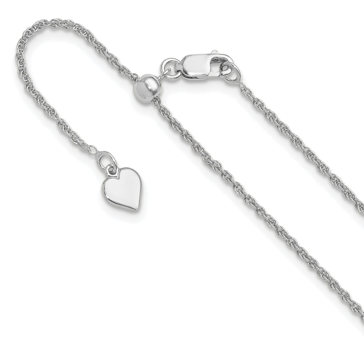 925 White Gold 1.35 mm Rope Chain Necklace, Polished detail view