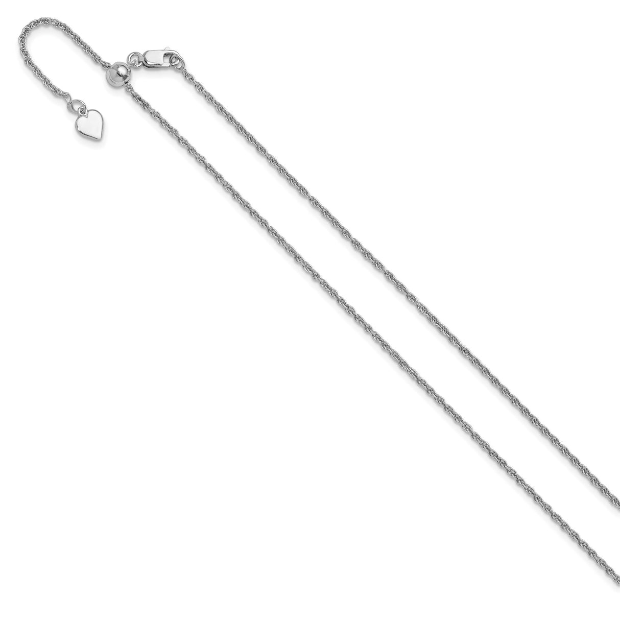 925 White Gold 1.55 mm Rope Chain Necklace, Polished