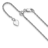 925 White Gold 1.55 mm Rope Chain Necklace, Polished detail view