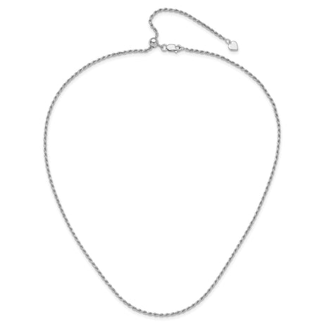 925 White Gold 2 mm Rope Chain Necklace, Polished alternate angle