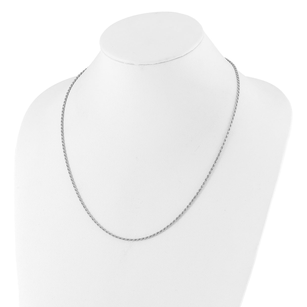 925 White Gold 2 mm Rope Chain Necklace, Polished detail view