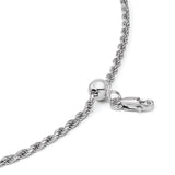 925 White Gold 2 mm Rope Chain Necklace, Polished detail view