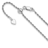 925 White Gold 2 mm Rope Chain Necklace, Polished detail view