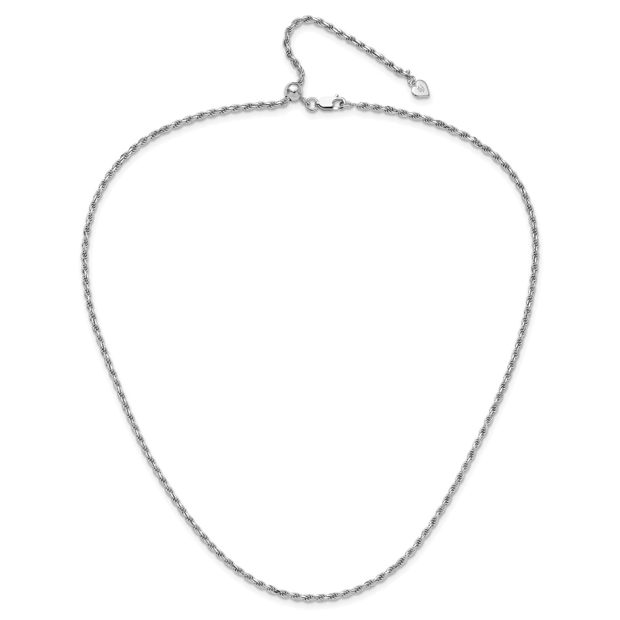 925 White Gold 2.25 mm Rope Chain Necklace, Polished alternate angle