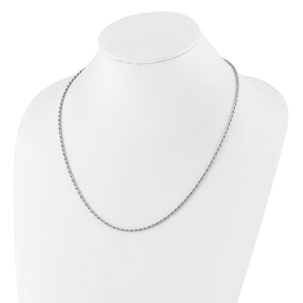 925 White Gold 2.25 mm Rope Chain Necklace, Polished detail view