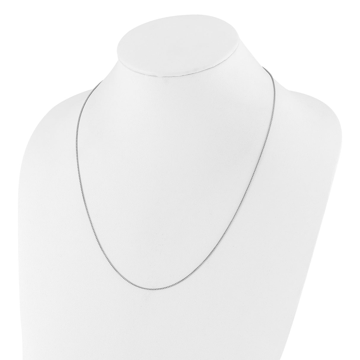 925 White Gold 0.95 mm Box Chain Necklace, Polished detail view