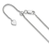 925 White Gold 1.5 mm Box Chain Necklace, Polished detail view