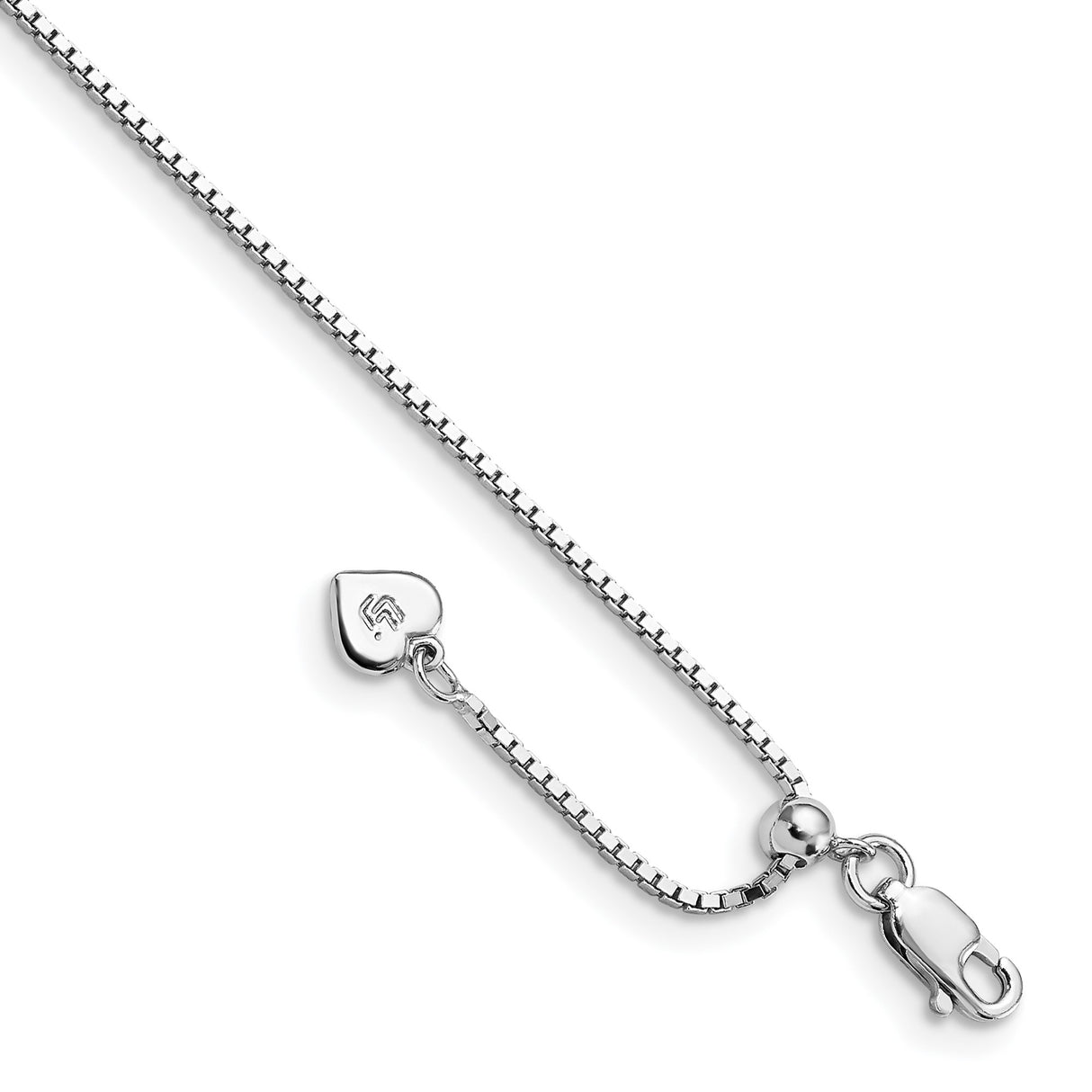 925 White Gold 1.15 mm Box Chain Necklace, Polished detail view