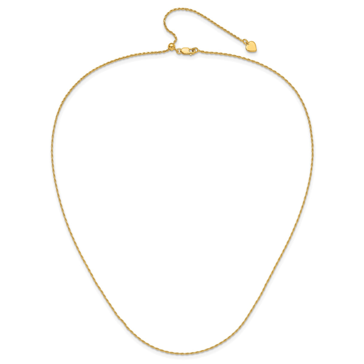 925 Yellow Gold 1.2 mm Rope Chain Necklace, Polished alternate angle