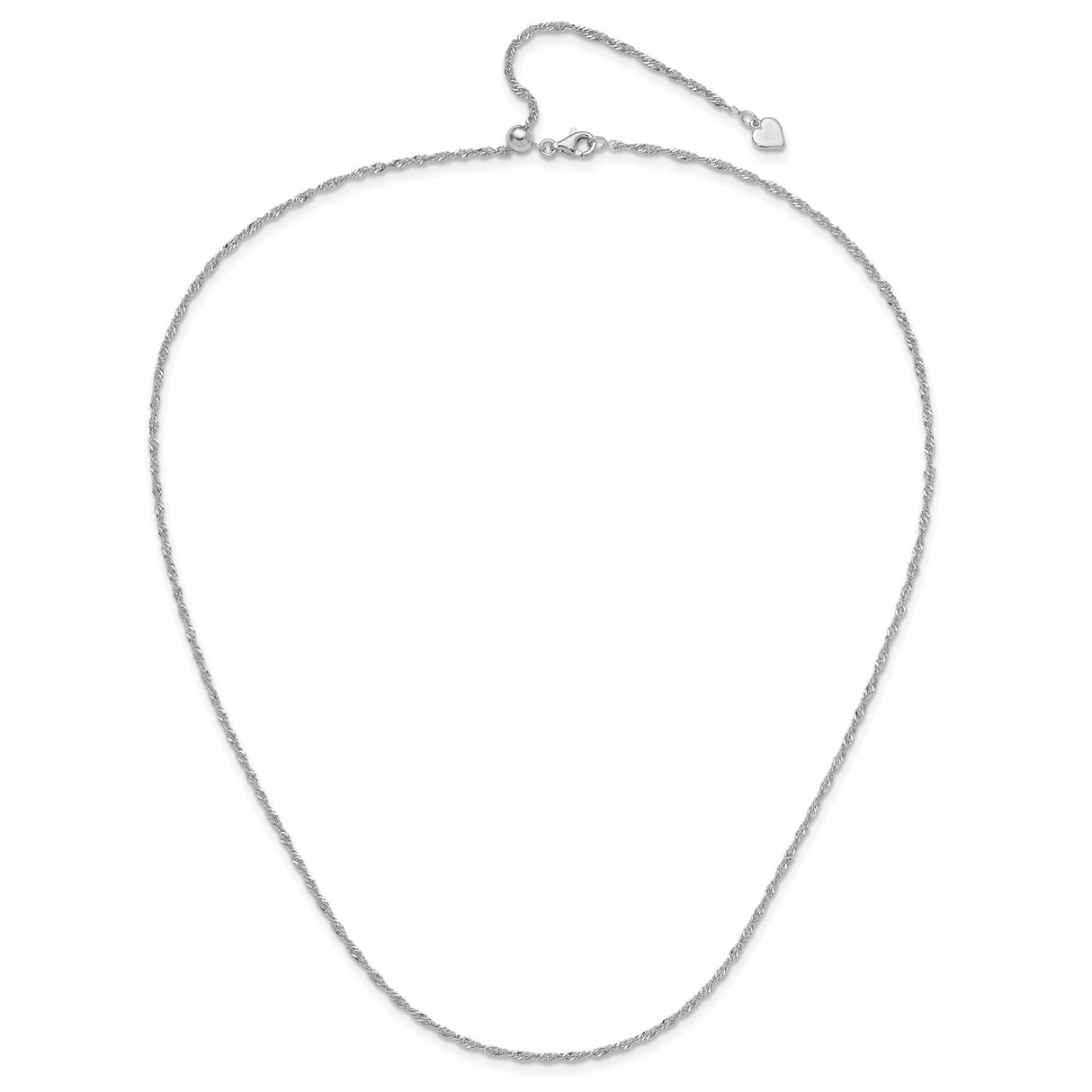 925 White Gold 1.6 mm Singapore Chain Necklace, Polished alternate angle