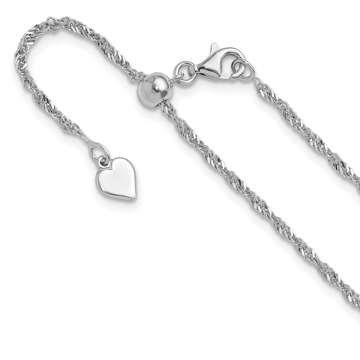 925 White Gold 1.6 mm Singapore Chain Necklace, Polished detail view