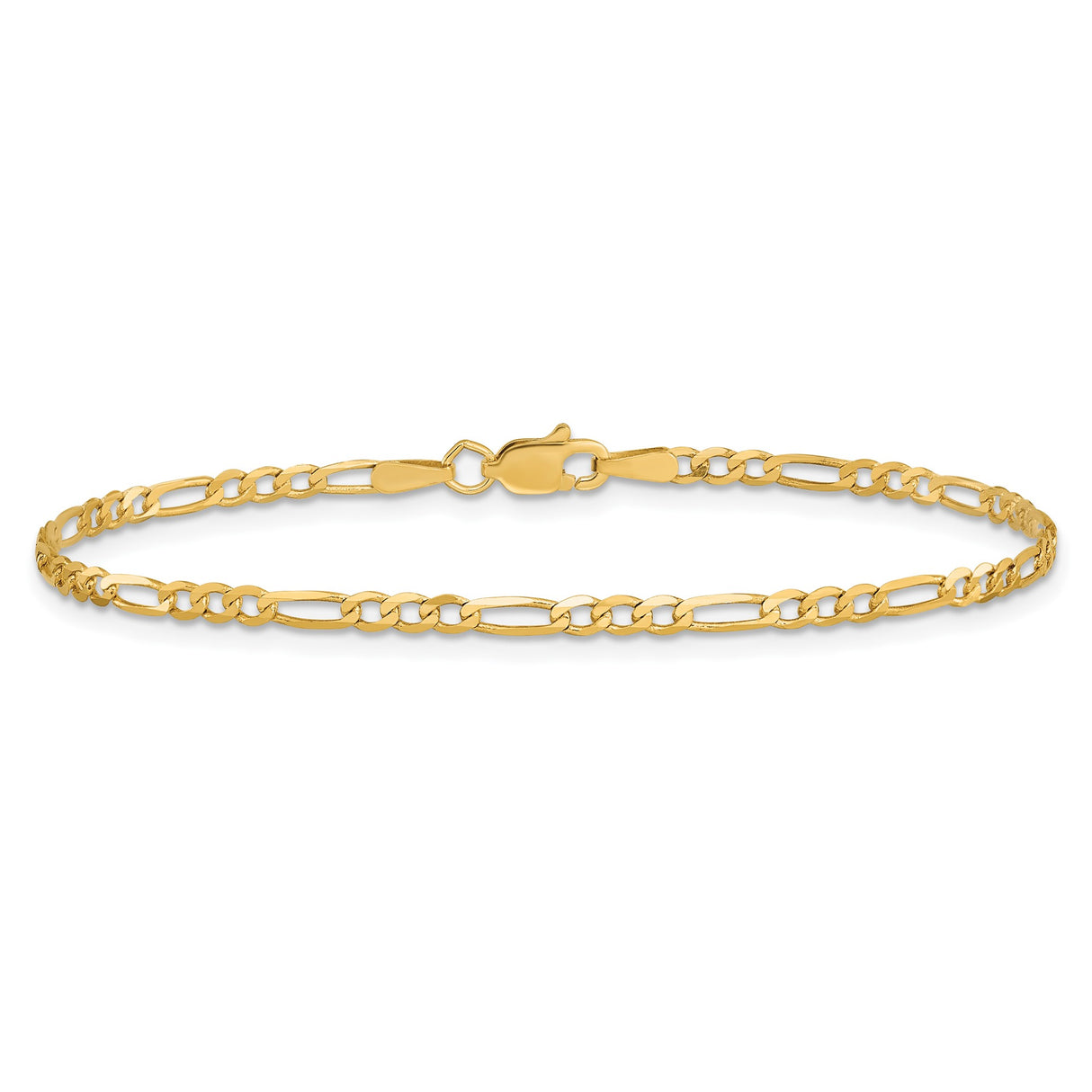 14K Yellow Gold 2.25 mm Figaro Chain Anklet, Polished